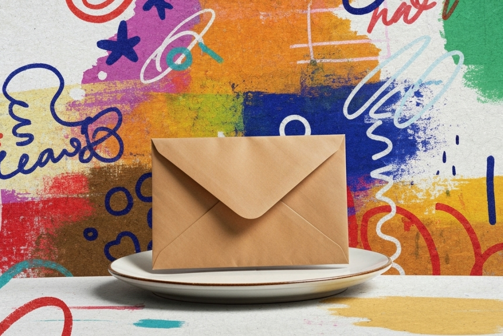 email marketing vs social media - koperta na spodku na abstrakcyjnym tle