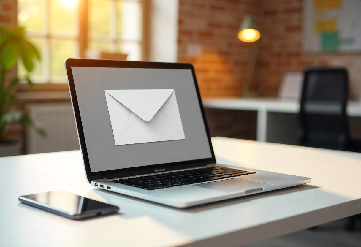 Jak połączyć email marketing i SMS marketing? - laptop i telefon na biurku