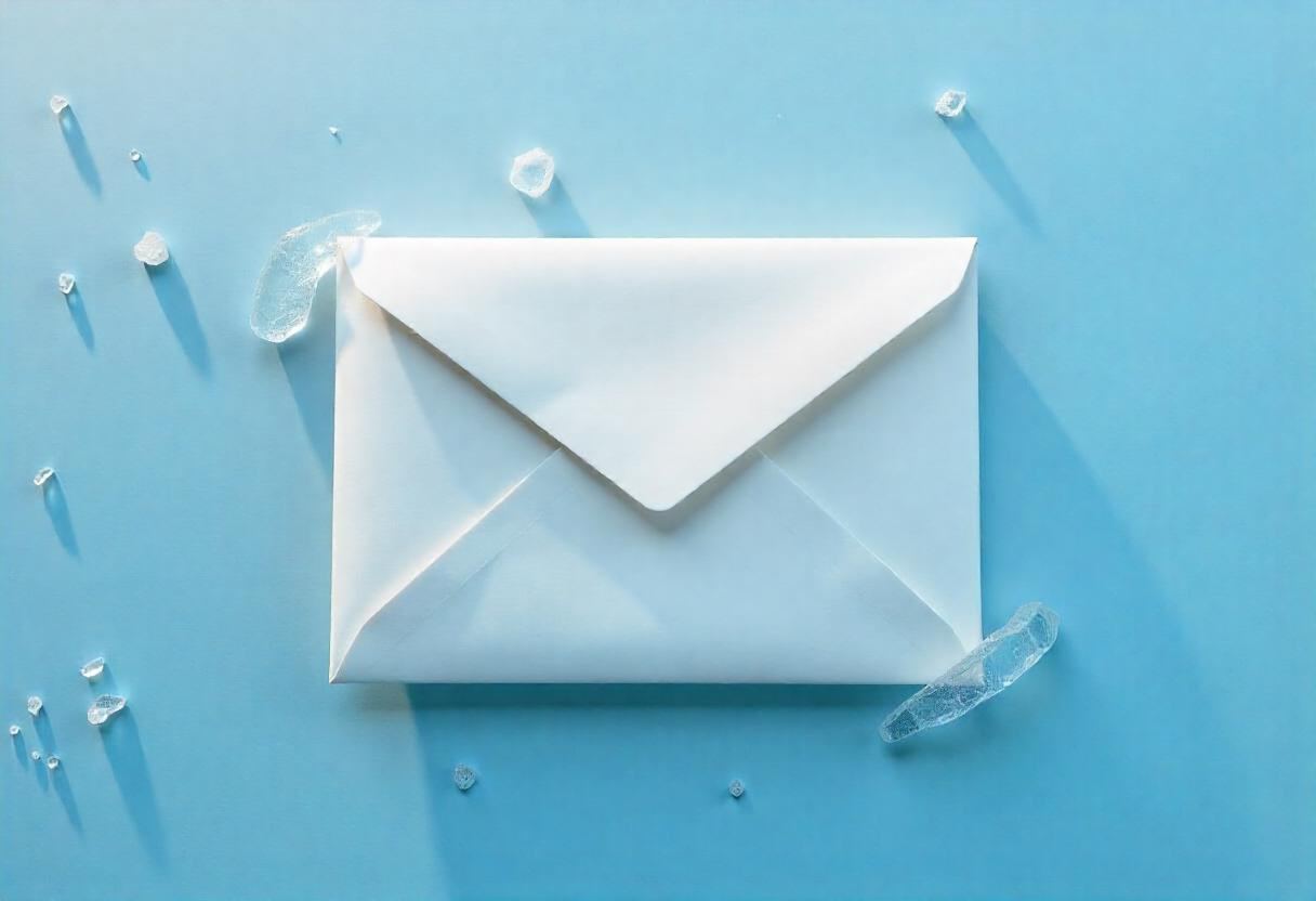 skuteczny cold mailing - koperta na niebieskim tle pokryta okruchami lodu