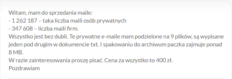 sprzedam bazę mailingową