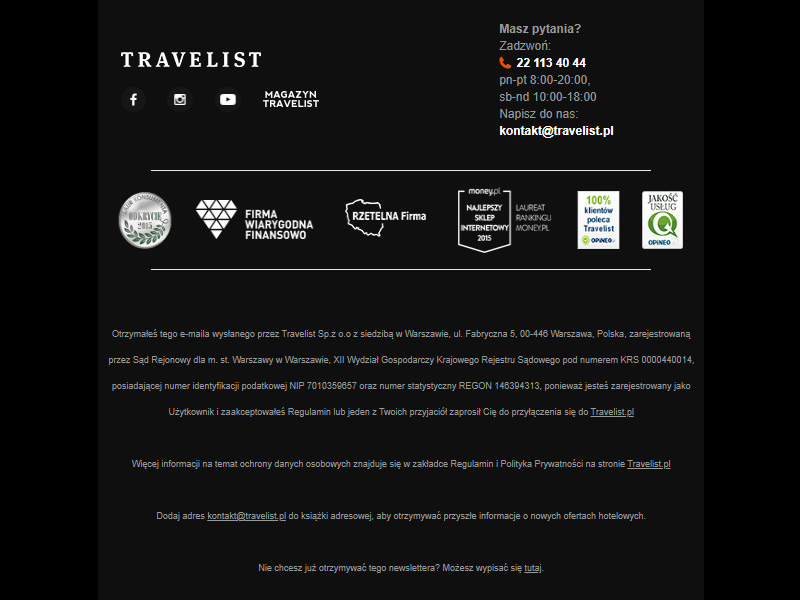Stopka mailowa - co w niej zawrzeć i jak wyróżnić się na tle konkurencji? Stopka mailowa w newsletterze Travelist