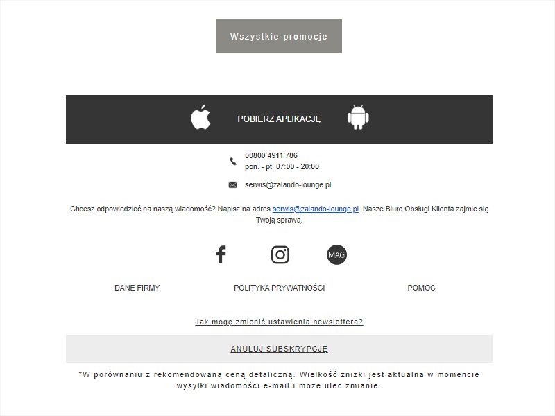 Stopka mailowa - co w niej zawrzeć i jak wyróżnić się na tle konkurencji? Stopka mailowa w newsletterze Zalando
